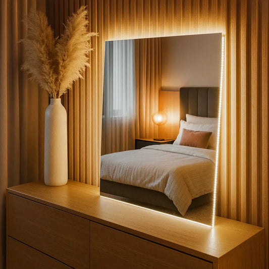 Espelho Quadrado com LED Slim - Iluminação Premium para Banheiro e Closet