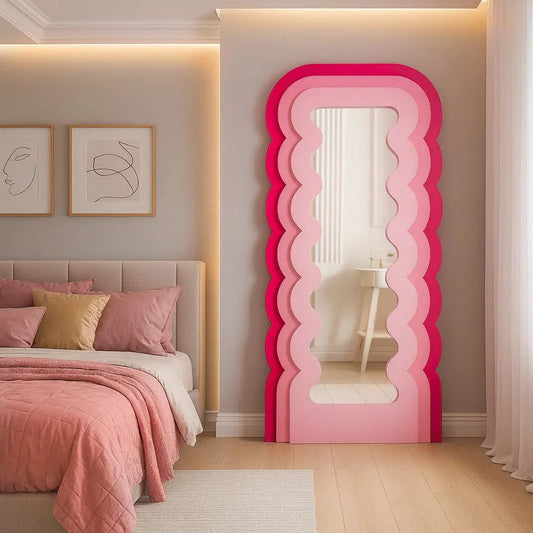Espelho de Chão Ondulado Wavvy Rosa - Design Contemporâneo 180x80cm
